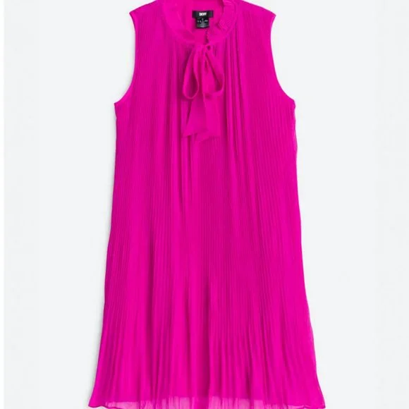 dkny sleeveless pleated tie neck shift dress DKNY Size 8 Sleeveless Tie Neck lined Pleated Shift Dress $139 BERRY NEW